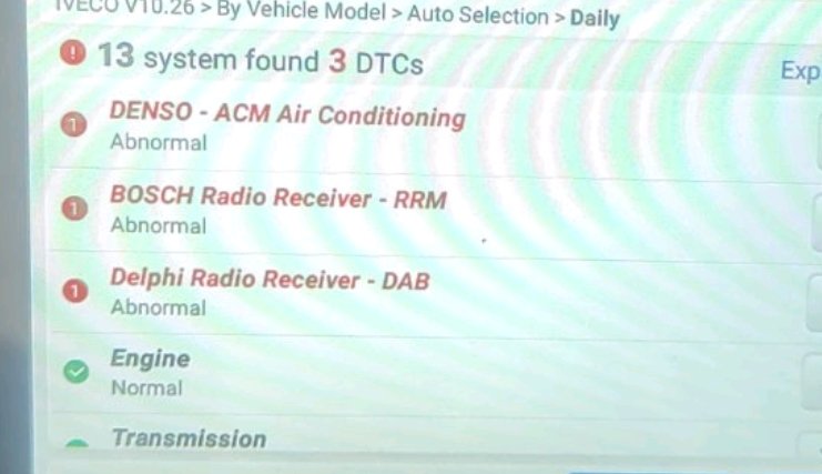 Diagnostic software demonstration screen – Iveco Daily IVCSC002