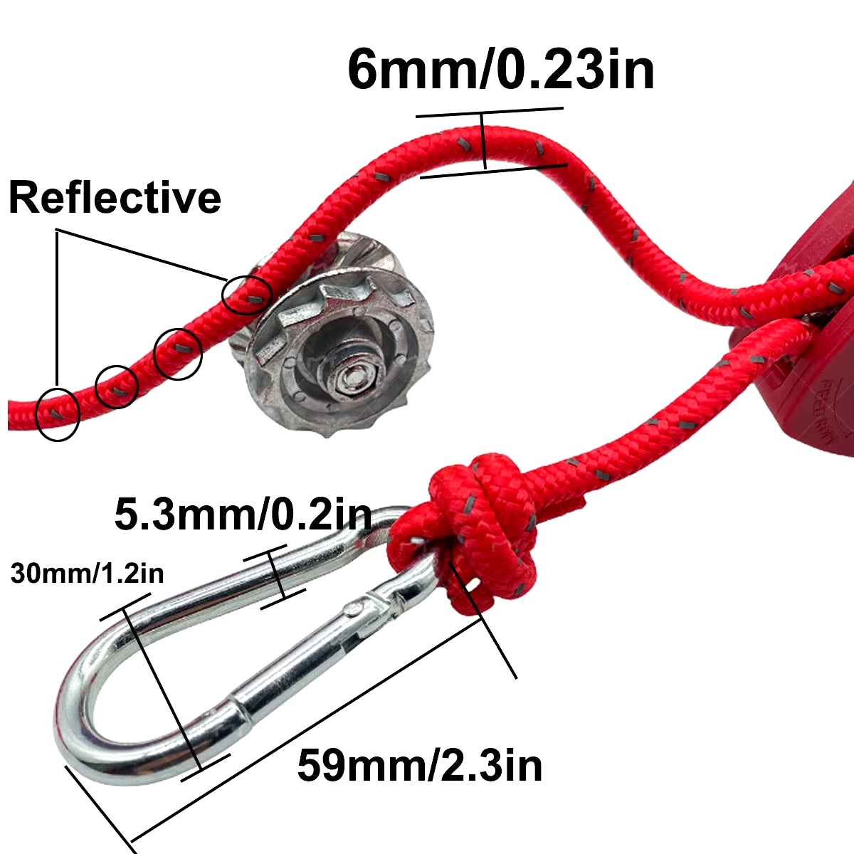 6Mm Camping Reflective Tent Tie down Rope Tightener Fastening Wind Rope Buckle Pulley Ratchet Awning Rope Hook