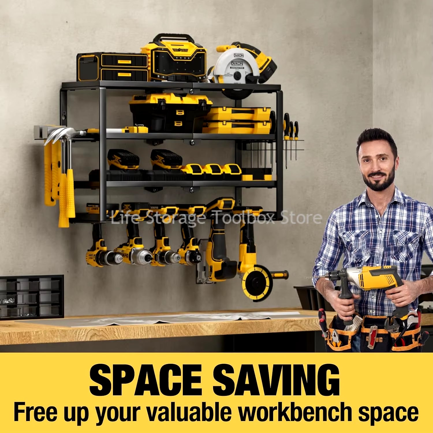 Hand Power Tools Organizer Rack 3 Layers Wall Mount Workshop Garage Storage Tool Cabinet Heavy Duty Electric Drill Tool Holder