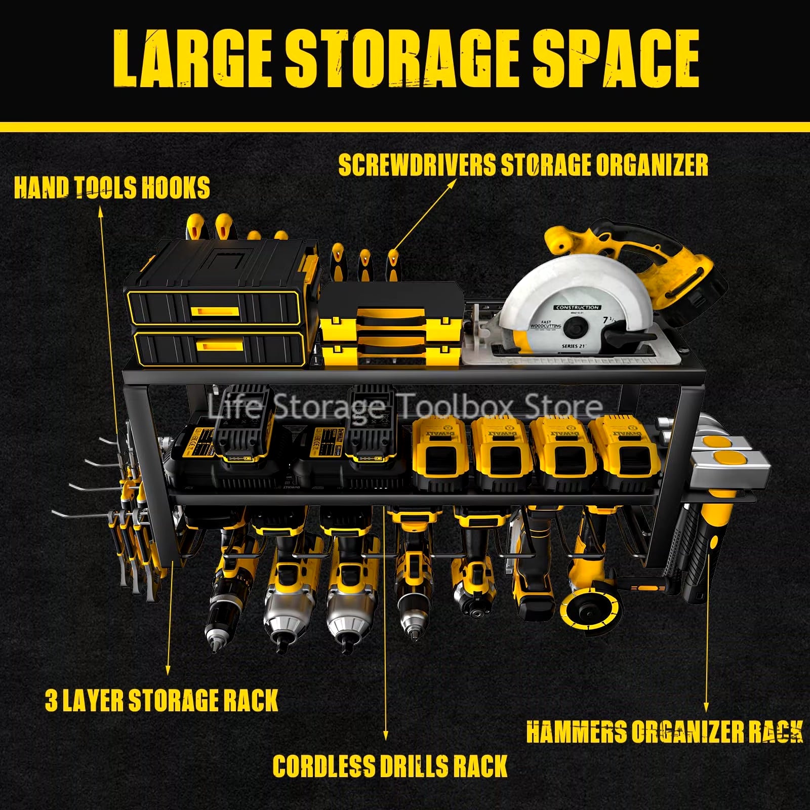 Hand Power Tools Organizer Rack 3 Layers Wall Mount Workshop Garage Storage Tool Cabinet Heavy Duty Electric Drill Tool Holder