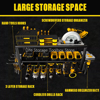 Hand Power Tools Organizer Rack 3 Layers Wall Mount Workshop Garage Storage Tool Cabinet Heavy Duty Electric Drill Tool Holder