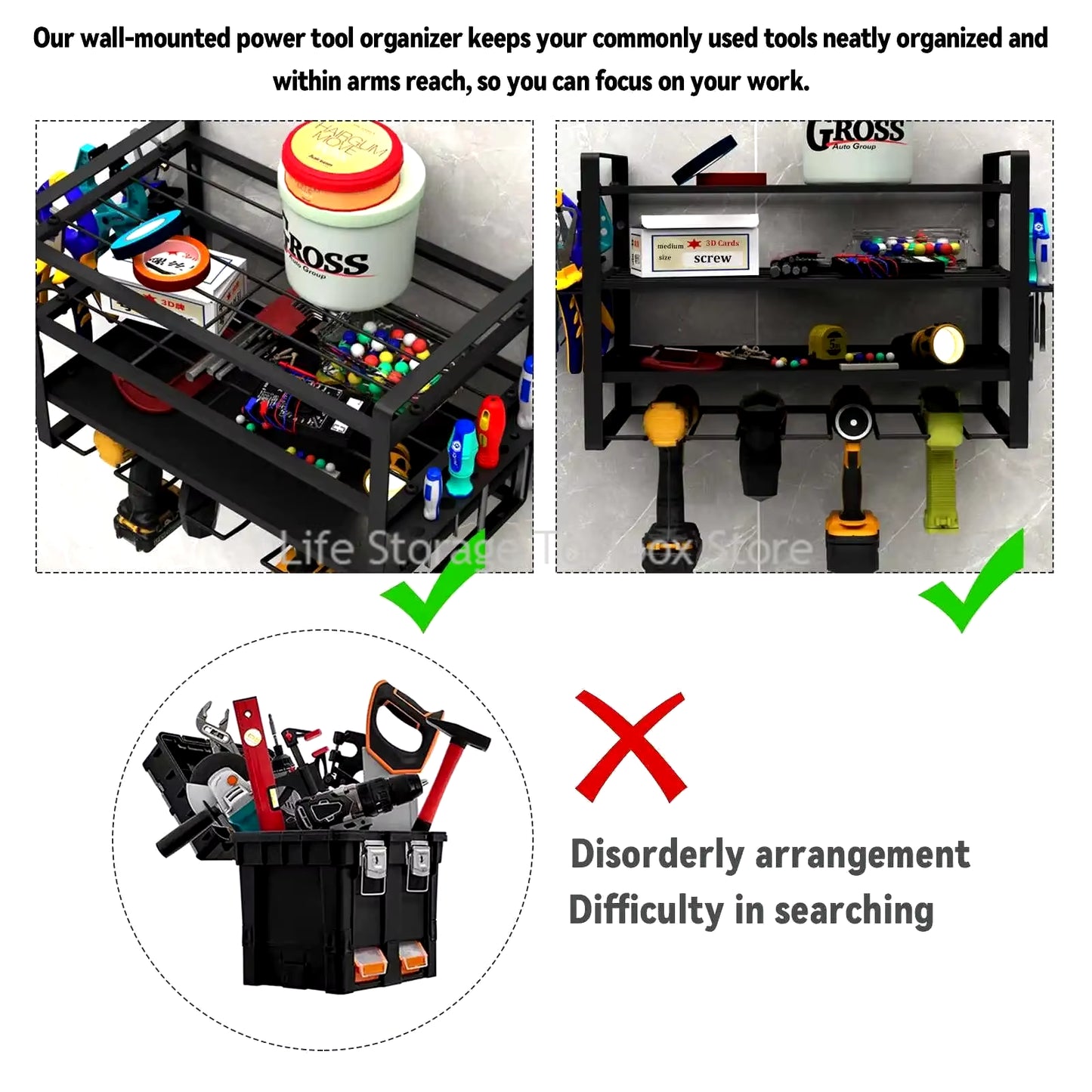 Hand Power Tools Organizer Rack 3 Layers Wall Mount Workshop Garage Storage Tool Cabinet Heavy Duty Electric Drill Tool Holder