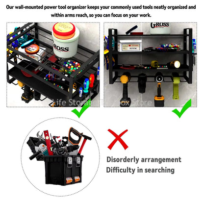 Hand Power Tools Organizer Rack 3 Layers Wall Mount Workshop Garage Storage Tool Cabinet Heavy Duty Electric Drill Tool Holder