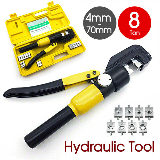8 Ton Wire Force Hydraulic Terminal Crimper Cable Crimping Tool 9 Dies 4-70Mm