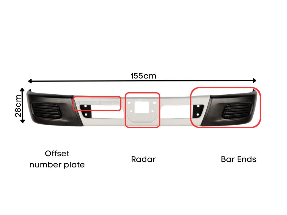 Mitsubishi/Fuso Canter Front Bumper Bar – Narrow Cab – Without Fog and With Radar and OffSet Number Plate – Second Hand – FEA (2019-2024) image 2