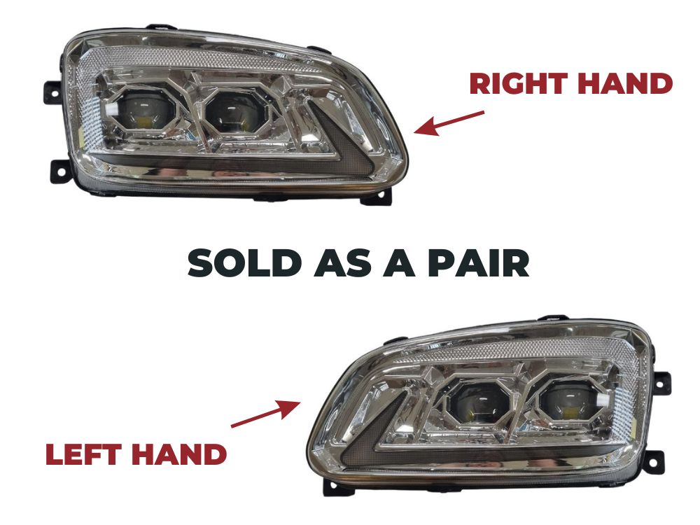 Hino Ranger Pro Headlamp Right Hand & Left Hand – LED – Chrome – With Daytime Running Lamp – SOLD AS A PAIR – FC/FD/FE/GD/FG/FL/FM/FT/GH/GT 4X4 (2003-2017) image 1