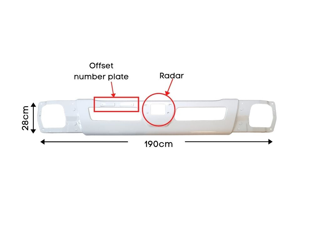 Front Bumper Bar  –  Wide Cab  –  With Radar & To Suit Mitsubishi OFFSet Number Plate  –  FEB / FEC / To Suit Canter FG (19-On)