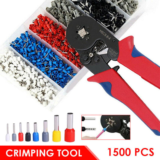 1500Pcs Bootlace Ferrule Crimper Kit 0.25-6Mm² Cord End Ratchet Crimping Tool