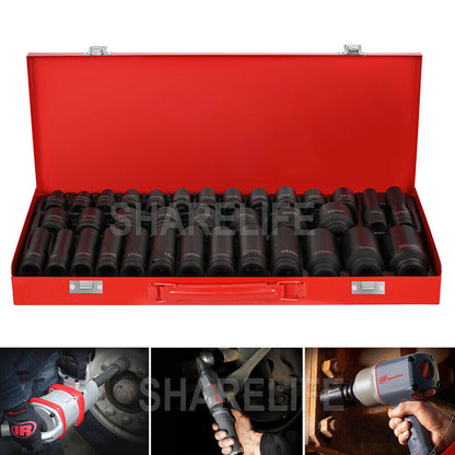 35Pcs Drive Deep Impact Sockets 8-32MM Metric 1/2" Garage Workshop Tools Set Kit