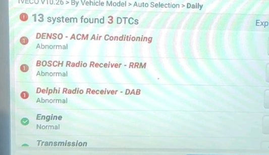 Diagnostic software demonstration screen – Iveco Daily IVCSC002