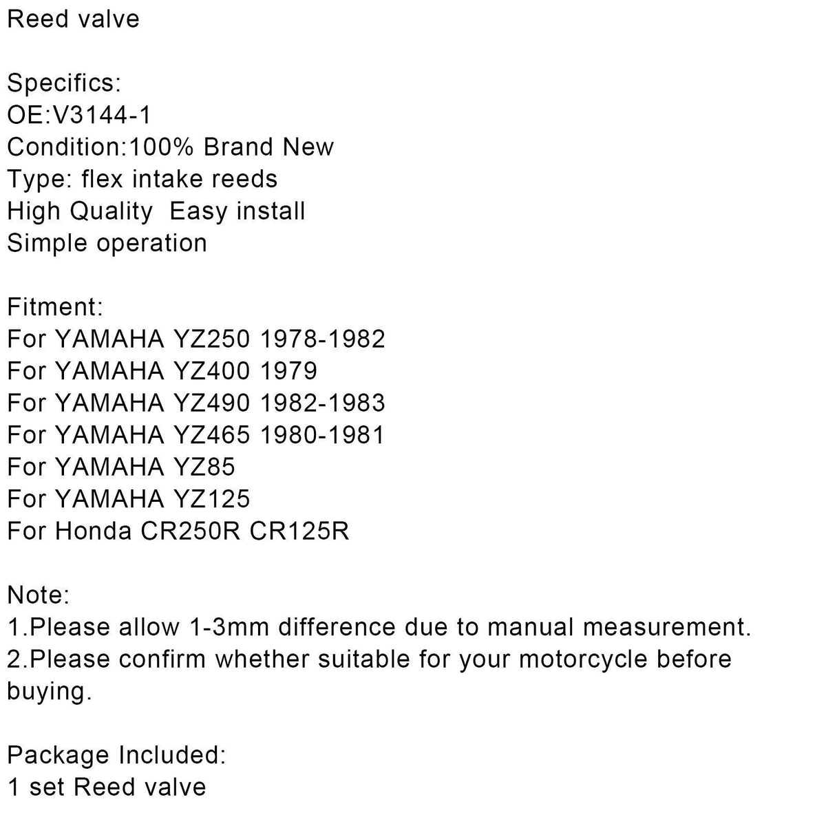 Reed Valve System Fits For Yamaha YZ85 YZ125 YZ400 CR250R CR125R V3144-1 - product image 7